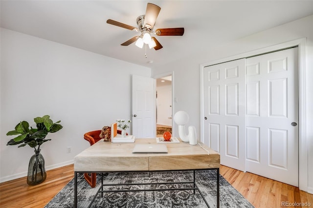 1765 Xenia St, Denver, CO 80220 - office with ceiling fan, light wood finished floors, and baseboards