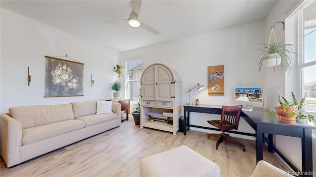 689 Olive St, Broomfield, CO 80023 - living room with light wood-style flooring and a ceiling fan