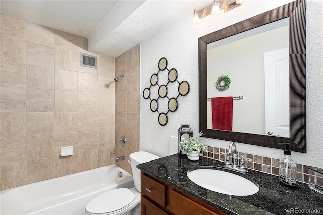 full bath with toilet, vanity, visible vents, and shower / bathing tub combination