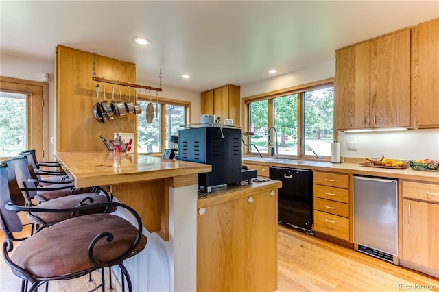 8834 Deiffendeffer Rd, Rye, CO 81069 - kitchen with dishwasher, healthy amount of natural light, light wood-style flooring, recessed lighting, and a breakfast bar