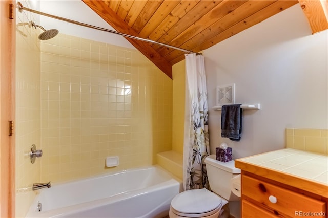 8834 Deiffendeffer Rd, Rye, CO 81069 - bathroom with wooden ceiling, shower / tub combo with curtain, and vanity