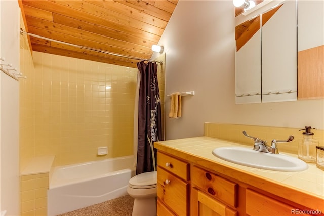 8834 Deiffendeffer Rd, Rye, CO 81069 - bathroom with vanity, shower / tub combo with curtain, and wood ceiling