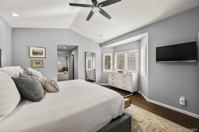 10793 Alcott Way, Denver, CO 80234 - bedroom featuring vaulted ceiling, wood finished floors, ceiling fan, and recessed lighting