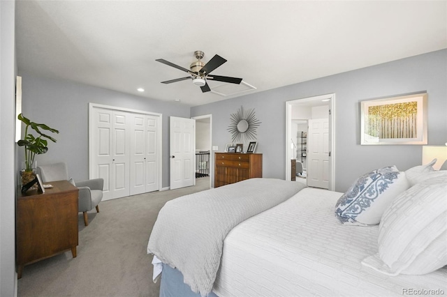 10793 Alcott Way, Denver, CO 80234 - bedroom featuring carpet flooring, ceiling fan, a closet, and recessed lighting