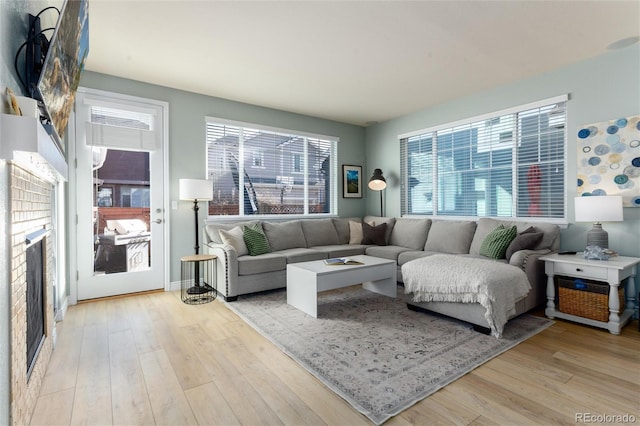 living area with light wood-type flooring