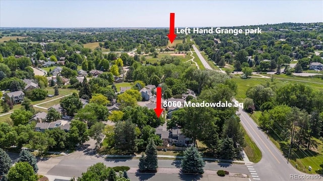 8060 Meadowdale Sq, Niwot, CO 80503 - aerial view of residential area with a tree filled landscape