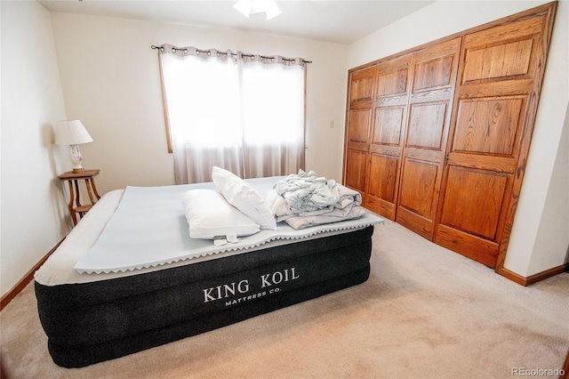 carpeted bedroom featuring a closet