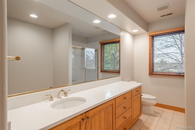 101 Glenmoor Ln, Cherry Hills Village, CO 80113 - bathroom with vanity, recessed lighting, and a shower with door