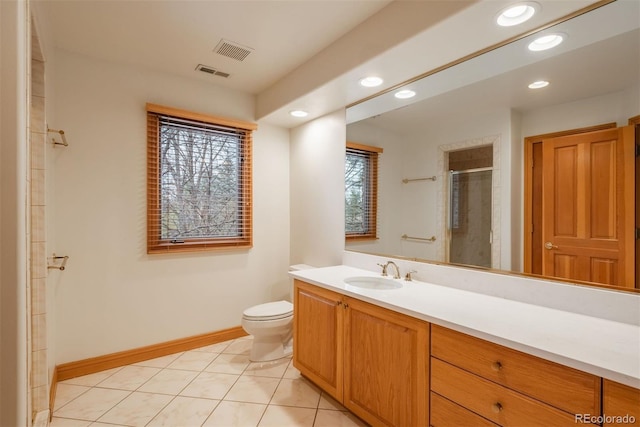 101 Glenmoor Ln, Cherry Hills Village, CO 80113 - full bath with recessed lighting, a shower stall, vanity, and tile patterned flooring