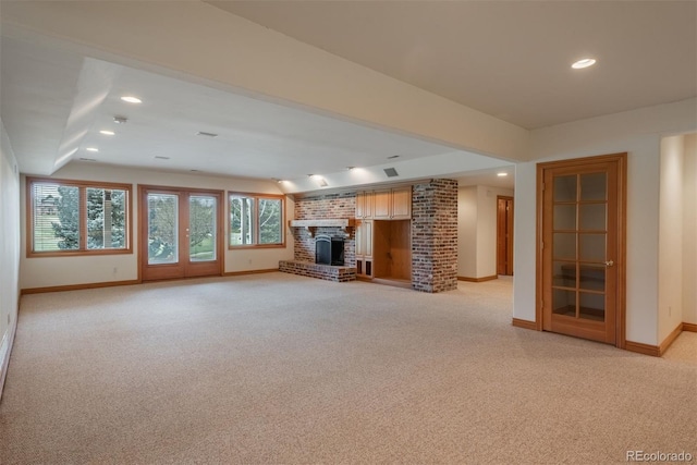 101 Glenmoor Ln, Cherry Hills Village, CO 80113 - unfurnished living room with light colored carpet, recessed lighting, and lofted ceiling