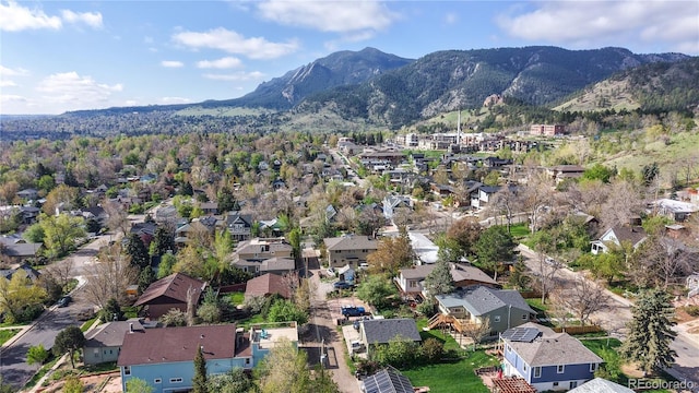 aerial view featuring a residential view and a mountain view