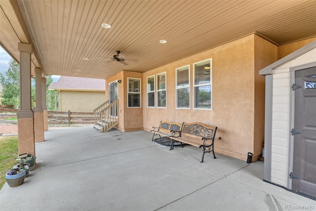 view of patio / terrace featuring ceiling fan