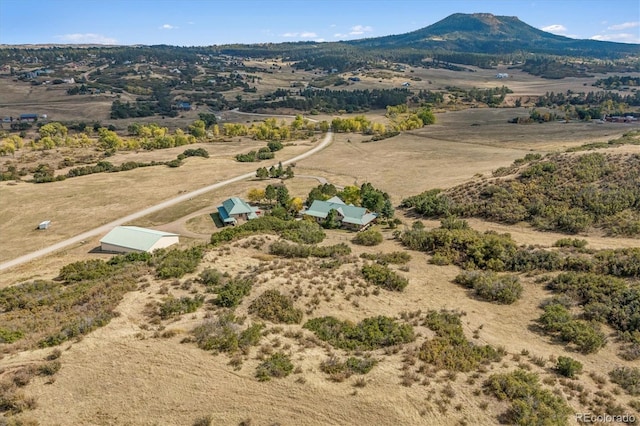 birds eye view of property featuring a mountain view and a rural view