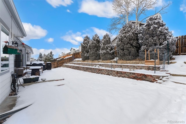 view of yard covered in snow