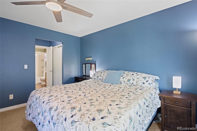 12812 Jasmine St Unit C, Thornton, CO 80602 - bedroom with carpet floors, ceiling fan, ensuite bathroom, and a closet
