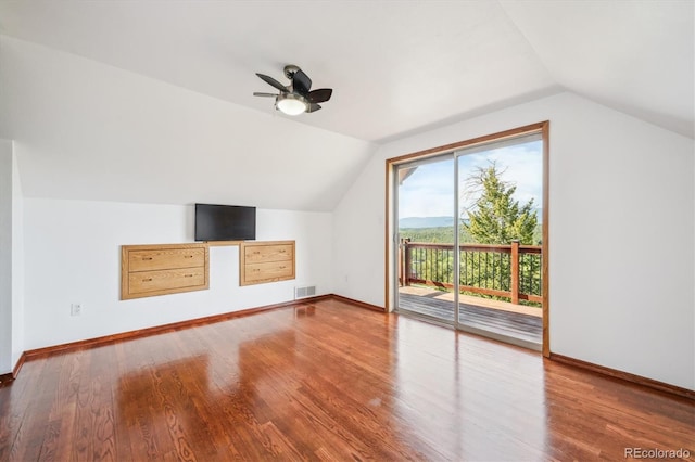 429 Overlook Dr, Bailey, CO 80421 - bonus room featuring vaulted ceiling, wood finished floors, and ceiling fan