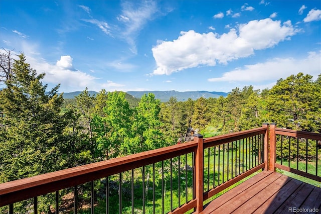 429 Overlook Dr, Bailey, CO 80421 - wooden deck with a mountain view and a forest view