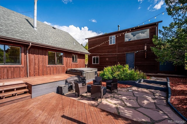 429 Overlook Dr, Bailey, CO 80421 - wooden deck with a hot tub and a patio