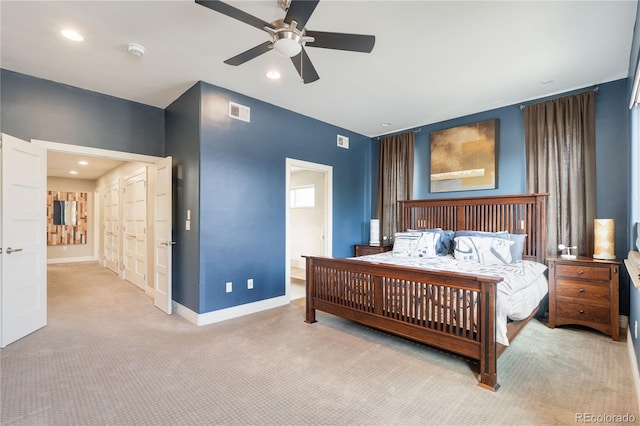 2334 Lowell Blvd, Denver, CO 80211 - bedroom with light carpet, recessed lighting, and a ceiling fan