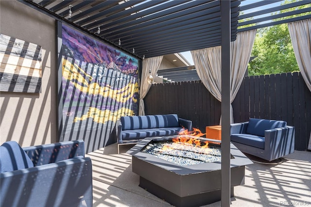 2334 Lowell Blvd, Denver, CO 80211 - view of patio / terrace with an outdoor living space with a fire pit and a pergola