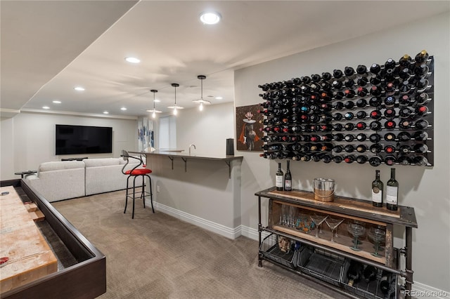 2334 Lowell Blvd, Denver, CO 80211 - bar area featuring recessed lighting, carpet, and pendant lighting