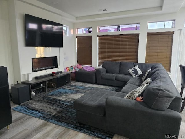 4995 S Algonquian Way, Aurora, CO 80016 - living room featuring wood finished floors and a fireplace