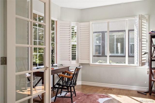 home office featuring a wealth of natural light and wood-type flooring