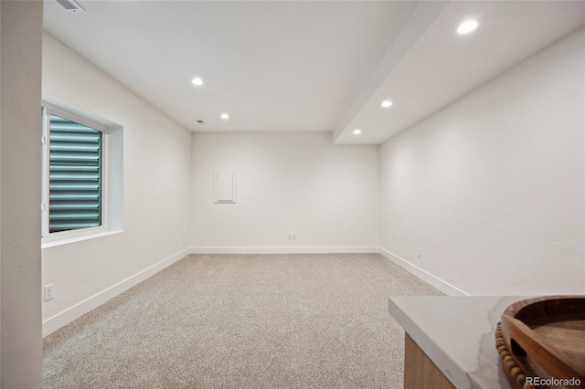 1745 Lowell Blvd, Denver, CO 80204 - below grade area with recessed lighting, baseboards, and light carpet