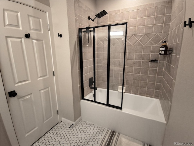 bathroom with enclosed tub / shower combo and tile patterned floors