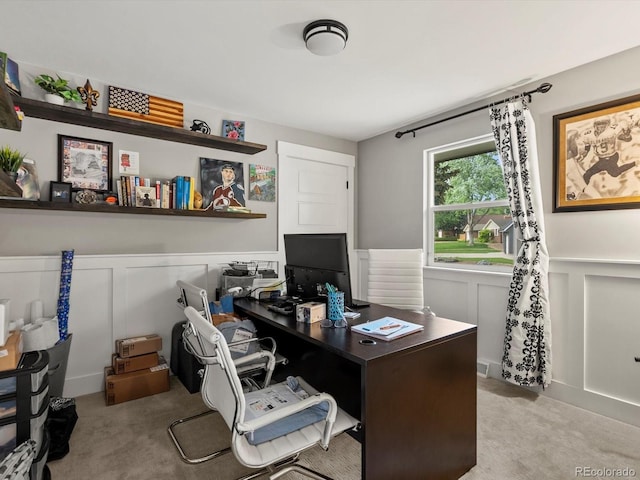 280 E 11th Ave, Broomfield, CO 80020 - office area featuring light carpet, a wainscoted wall, and a decorative wall