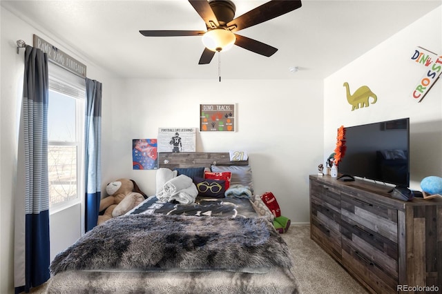 bedroom with carpet floors and ceiling fan