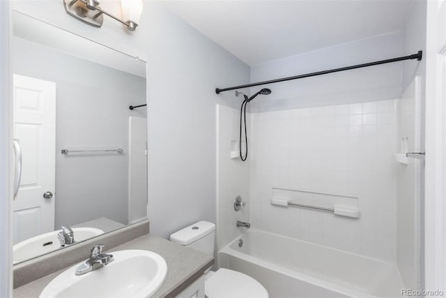 full bathroom with vanity, bathing tub / shower combination, and toilet