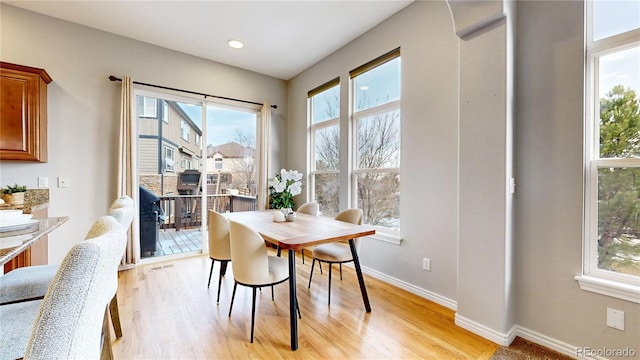 dining area with light hardwood / wood-style flooring