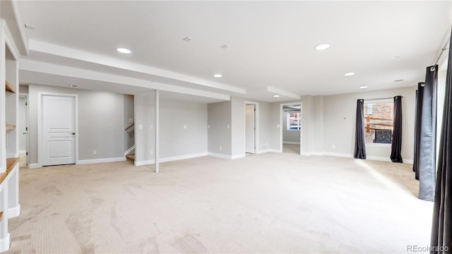 basement with light carpet