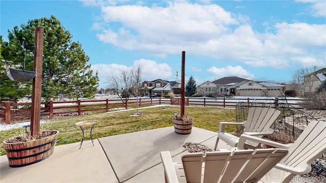 view of patio featuring a garage