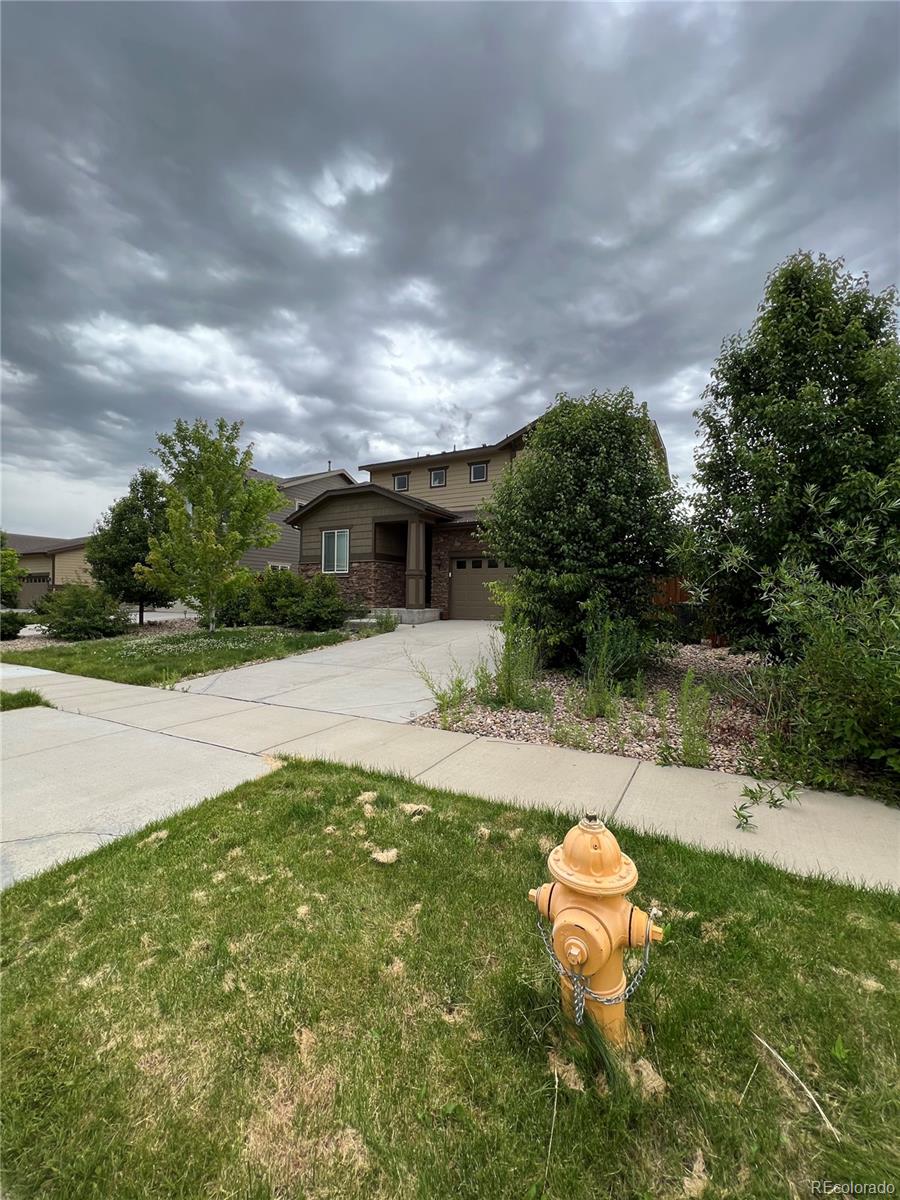 view of front facade with a front yard and a garage