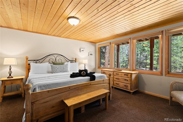 1400 David Dr Unit 1, Estes Park, CO 80517 - bedroom with wooden ceiling and dark carpet