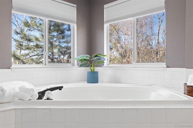 bathroom featuring plenty of natural light and a garden tub