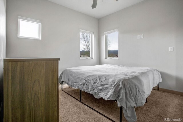 32 Trailside Cir Unit A, Salida, CO 81201 - bedroom featuring carpet flooring, multiple windows, baseboards, and ceiling fan