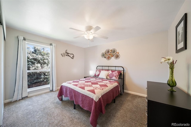 bedroom featuring ceiling fan and carpet flooring