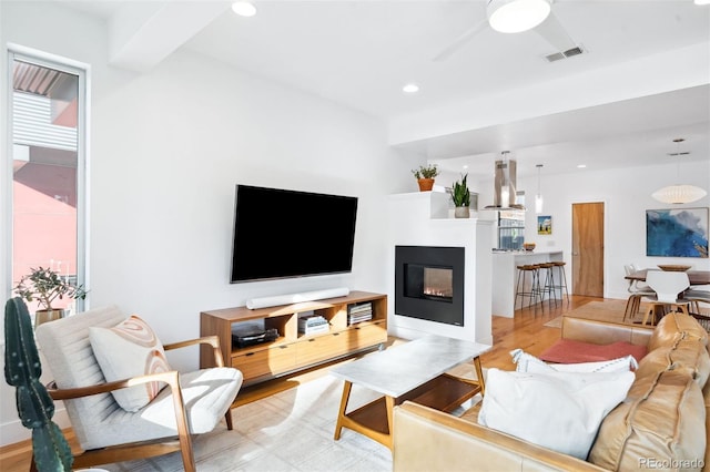 living room featuring light hardwood / wood-style flooring