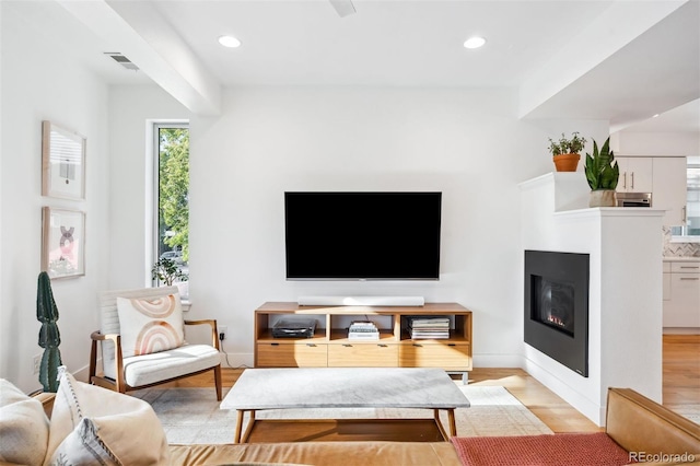 living room with light hardwood / wood-style floors