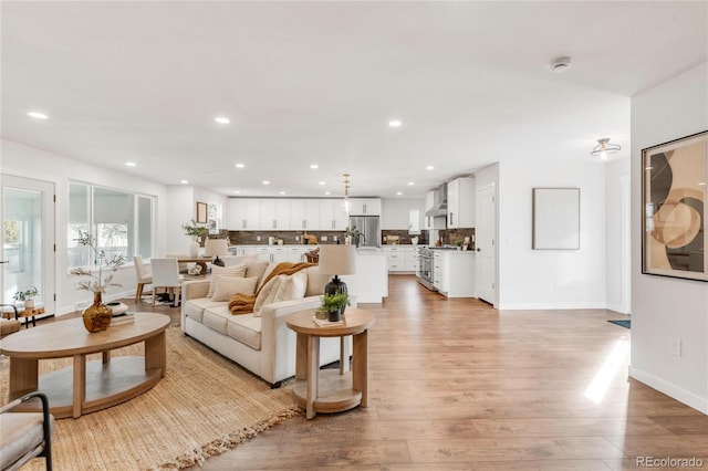 living room with light wood-type flooring