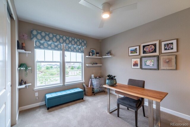 565 Pikes View Dr, Erie, CO 80516 - carpeted home office with ceiling fan and baseboards