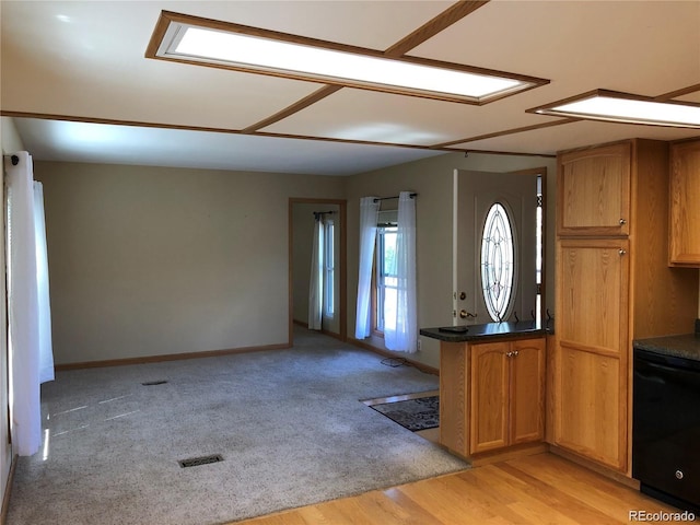 kitchen featuring light wood-type flooring and black dishwasher