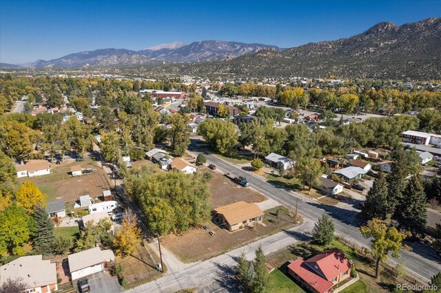 drone / aerial view with a residential view and a mountain view