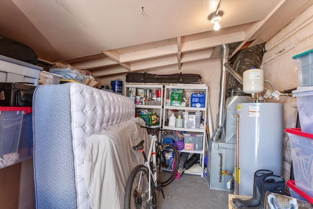 storage area featuring gas water heater