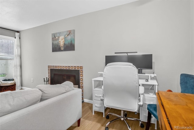 14934 E Hampden Cir Unit 3, Aurora, CO 80014 - office with wood finished floors and a fireplace