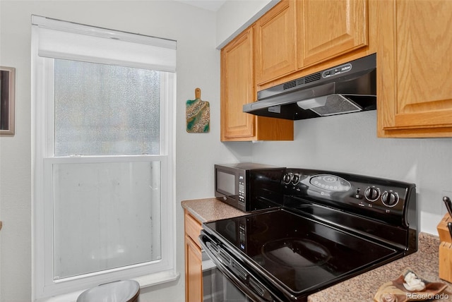 14934 E Hampden Cir Unit 3, Aurora, CO 80014 - kitchen with black appliances and under cabinet range hood