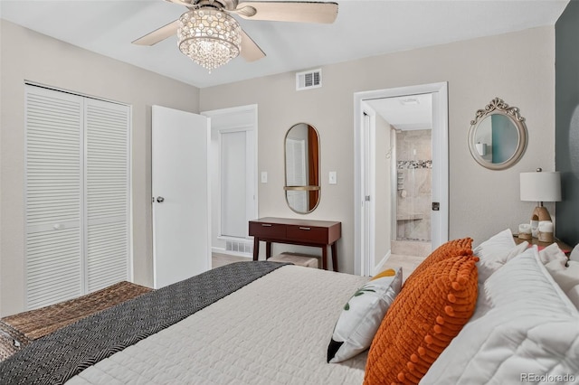 14934 E Hampden Cir Unit 3, Aurora, CO 80014 - bedroom with a closet, ensuite bath, and a ceiling fan
